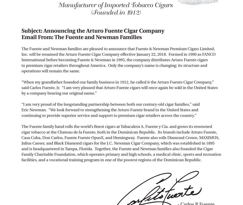 Announcing the Arturo Fuente Cigar Company